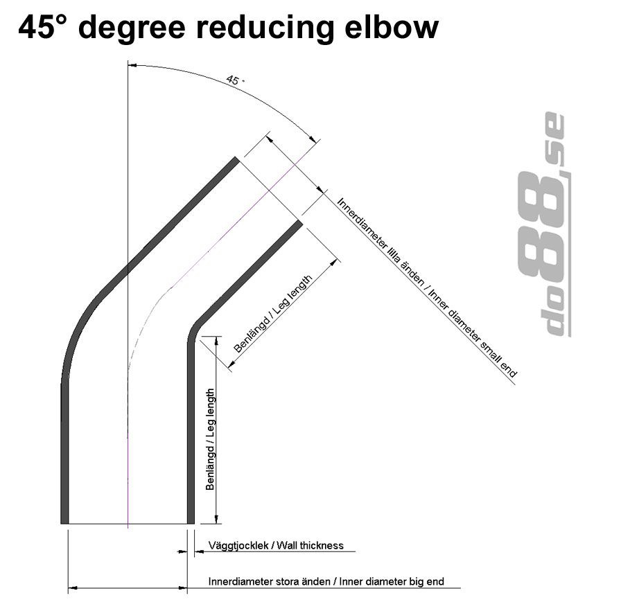 Silikonslange Blå 45 grader 2 - 3'' (51 - 76mm)