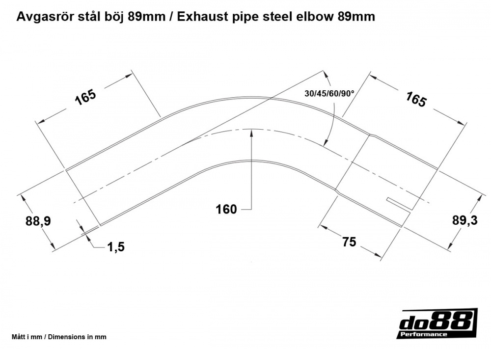 Eksosrør stål 45 grader 3,5\'\' (89mm) Eksosrør stål 45 grader 3,5\'\' (89mm)