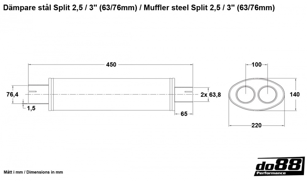 Lyddemper stål Split 2,5 / 3'' (63/76mm)